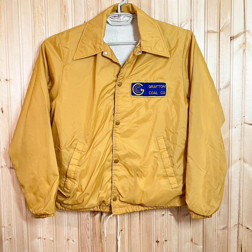 VTG Snap Button Jacket The Warm-Up Gold Color Shirt Lined Grafton Coal Co Sz S